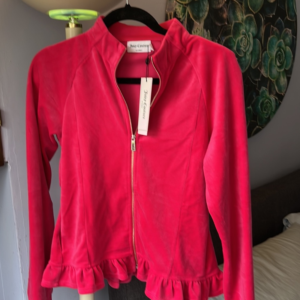 NWT Juicy Couture Pink Velour Ruffled Jacket/Top Medium